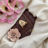 Vriksham Antique Red Green & White AD Stone Gold Look Alike Vangi Finger Ring-G20068